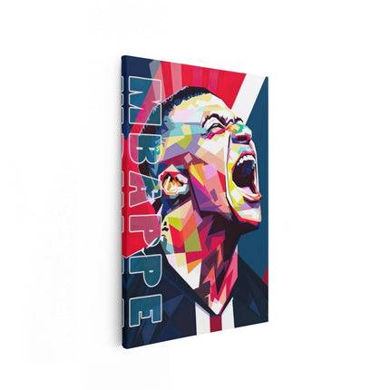 Canvas schilderij vooraanzicht Kylian Mbappe in Kleur