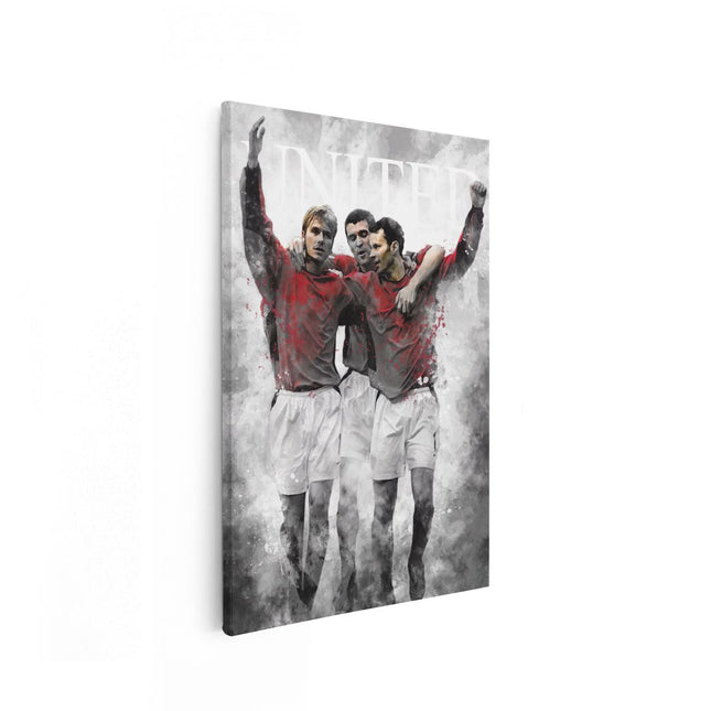 Canvas schilderij vooraanzicht David Bechkam, Roy Keane en Ryan Giggs bij Manchester United - Legendes