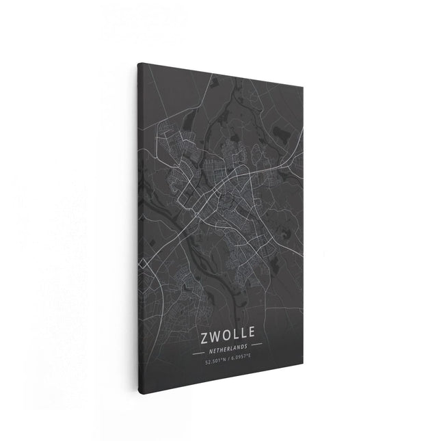 Canvas schilderij vooraanzicht Stadskaart Zwolle in het Zwart