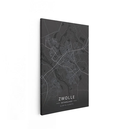 Canvas schilderij vooraanzicht Stadskaart Zwolle in het Zwart