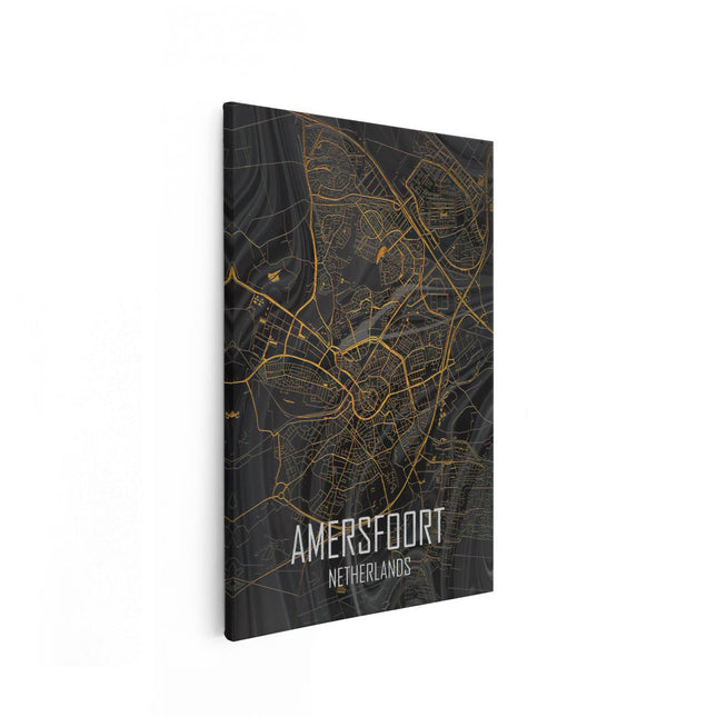 Canvas schilderij vooraanzicht Stadskaart Amersfoort in het Goud en Zwart