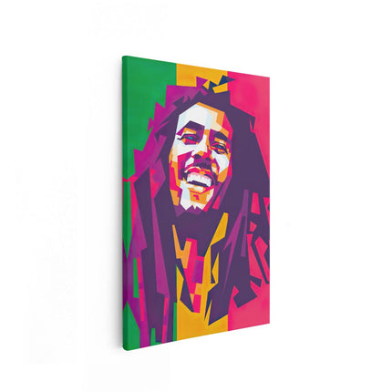 Canvas schilderij vooraanzicht Bob Marley met Rastafari Kleuren