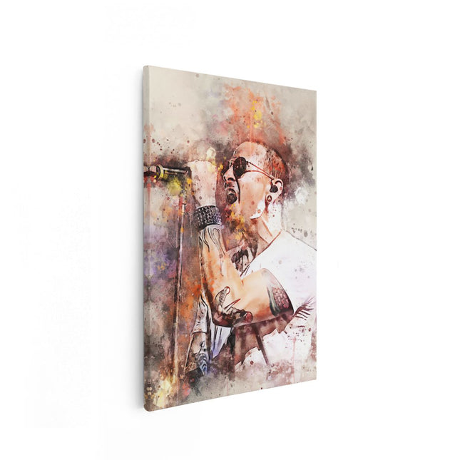 Canvas schilderij vooraanzicht Chester Bennington op Olieverf