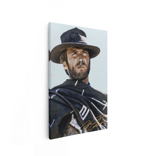 Canvas schilderij vooraanzicht Clinten Eastwood met een Cowboyhoed