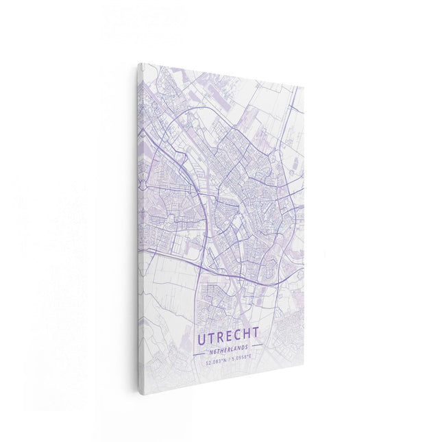 Canvas schilderij vooraanzicht Stadskaart Utrecht in het Paars