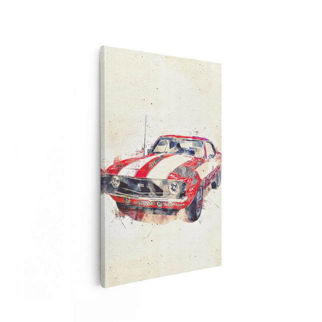 Canvas schilderij vooraanzicht Rode Getekende Retro Auto 
