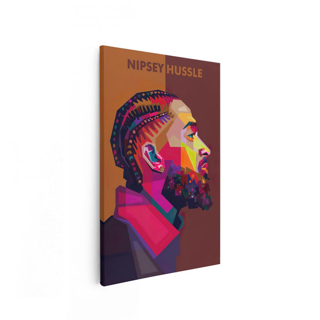 Canvas schilderij vooraanzicht Nipsey Hussle in Abstracte Kleuren