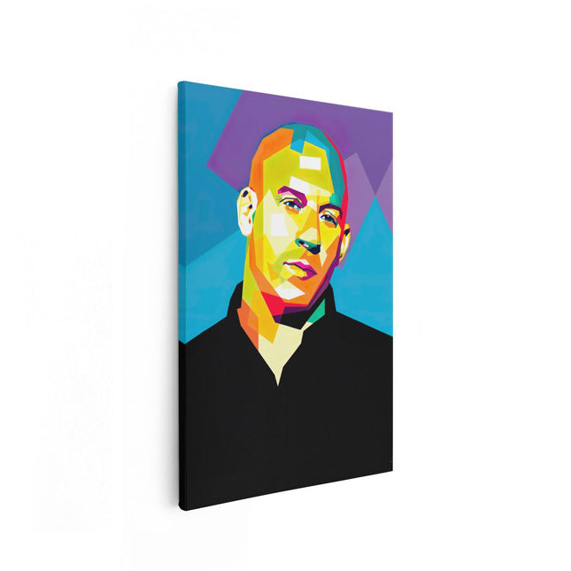 Canvas schilderij vooraanzicht Vin Diesel in Abstracte Kleuren