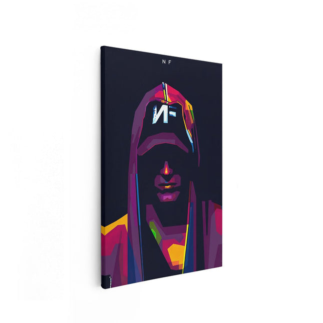 Canvas schilderij vooraanzicht Rapper NF in Abstracte Kleuren