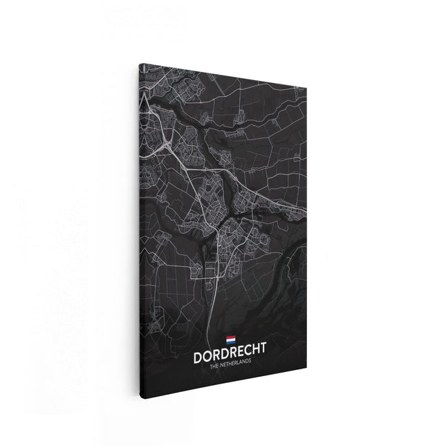 Canvas schilderij vooraanzicht Stadskaart Dordrecht in het Zwart