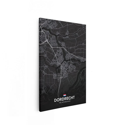 Canvas schilderij vooraanzicht Stadskaart Dordrecht in het Zwart