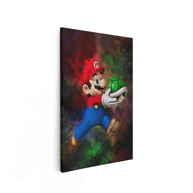 Canvas schilderij vooraanzicht Mario met een Groene Schelp