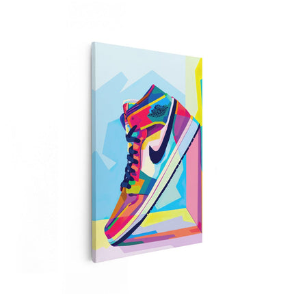 Canvas schilderij vooraanzicht Nike Jordan Sneaker in Abstracte Kleuren