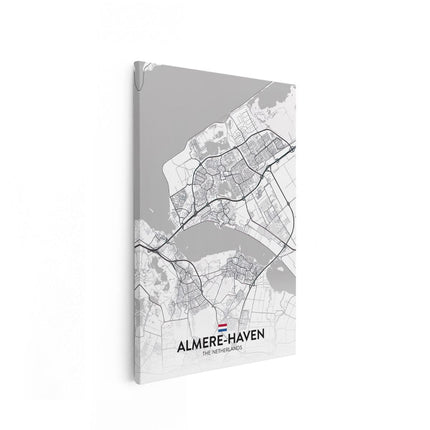 Canvas schilderij vooraanzicht Stadskaart Almere-Haven in het Wit