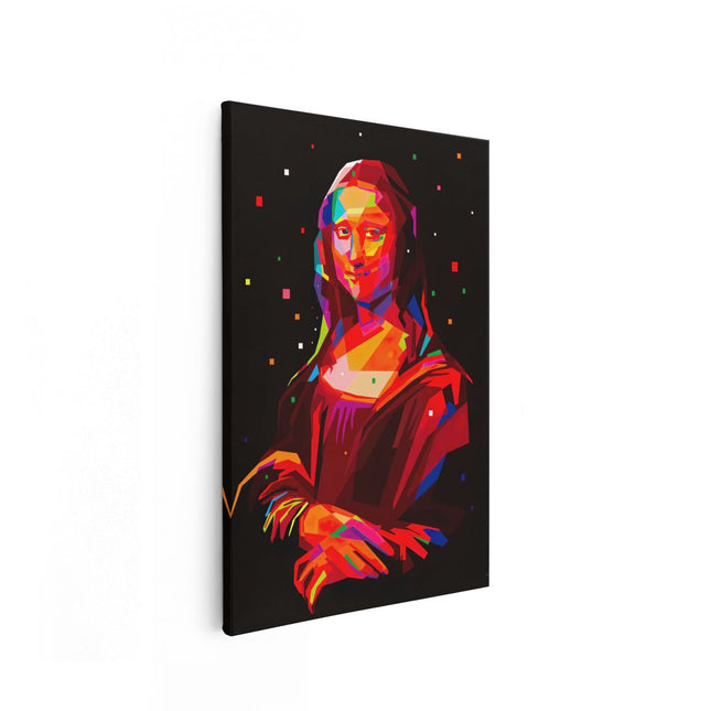 Canvas schilderij vooraanzicht Mona Lisa in Abstracte Kleuren
