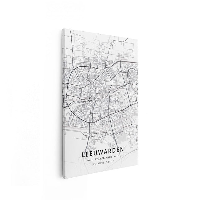 Canvas schilderij vooraanzicht Stadskaart Leeuwarden in het Wit