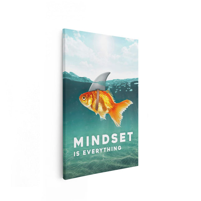 Canvas schilderij vooraanzicht Mindset is Everything - Motivatie Quote - Haai