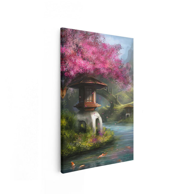 Canvas schilderij vooraanzicht Getekende Rivier met Bloesems in China