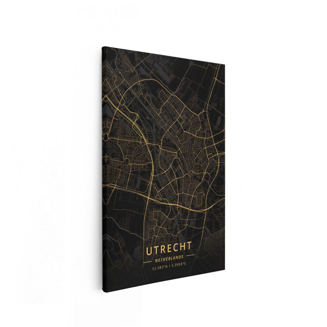 Canvas schilderij vooraanzicht Stadskaart Utrecht in het Goud en Zwart