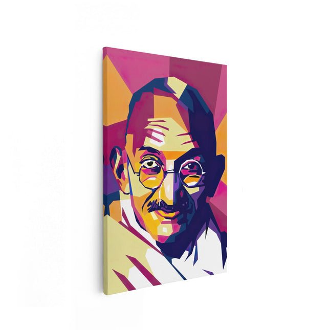 Canvas schilderij vooraanzicht Mahatma Gandhi in Abstracte Kleuren