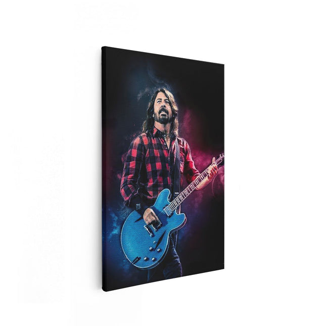 Canvas schilderij vooraanzicht David Grohl met zijn Gitaar