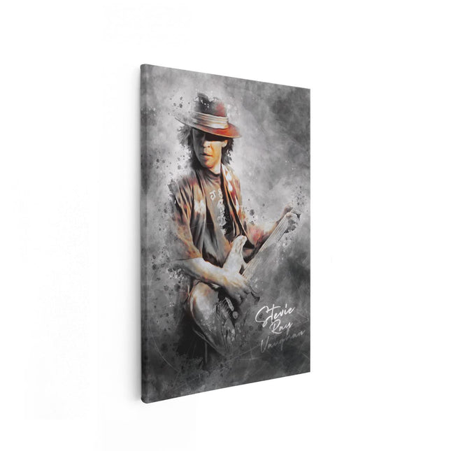 Canvas schilderij vooraanzicht Stevie Ray Vaughan met zijn Gitaar