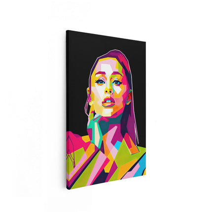 Canvas schilderij vooraanzicht Ariana Grande in Abstracte Kleuren
