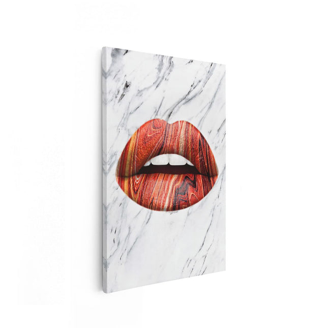 Canvas schilderij vooraanzicht Rode Lippen op Abstract Witte Achtergrond