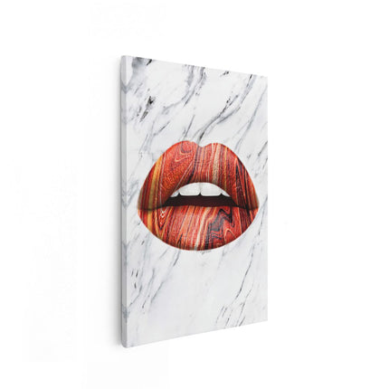 Canvas schilderij vooraanzicht Rode Lippen op Abstract Witte Achtergrond