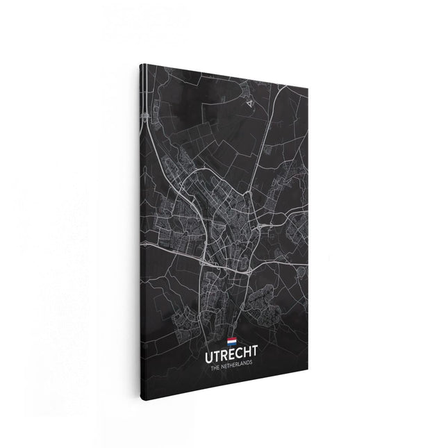 Canvas schilderij vooraanzicht Stadskaart Utrecht in het Zwart