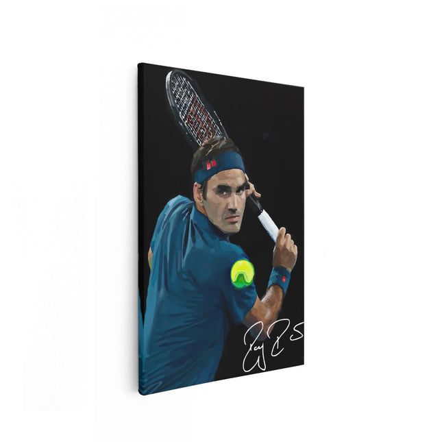 Canvas schilderij vooraanzicht Roger Federer Getekend