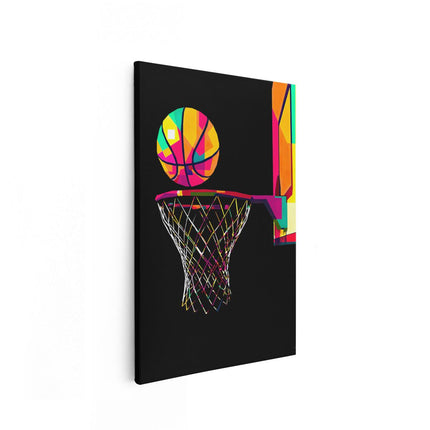 Canvas schilderij vooraanzicht Basketbal in het Net - Abstracte Kleuren