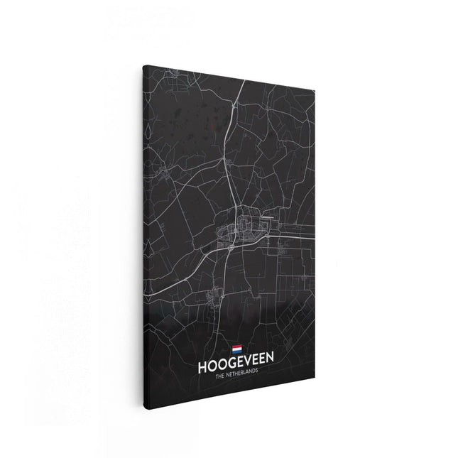 Canvas schilderij vooraanzicht Stadskaart Hoogeveen in het Zwart