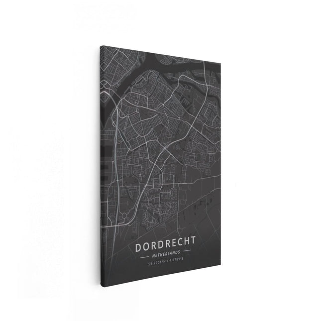 Canvas schilderij vooraanzicht Stadskaart Dordrecht in het Zwart