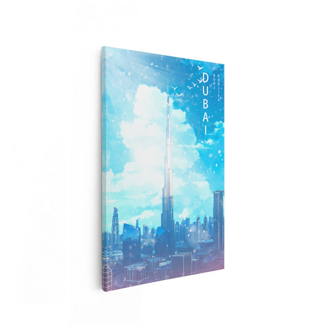 Canvas schilderij vooraanzicht Stad Dubai in het Blauw