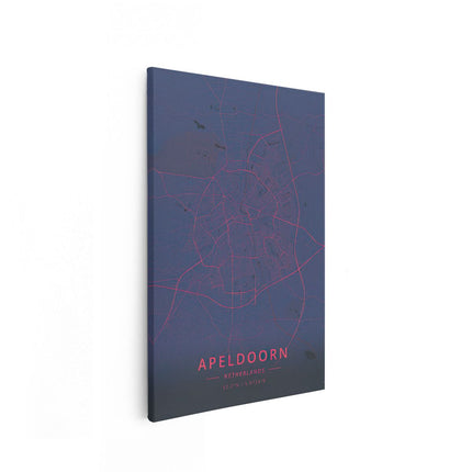Canvas schilderij vooraanzicht Stadskaart Apeldoorn in het Blauw met Rood