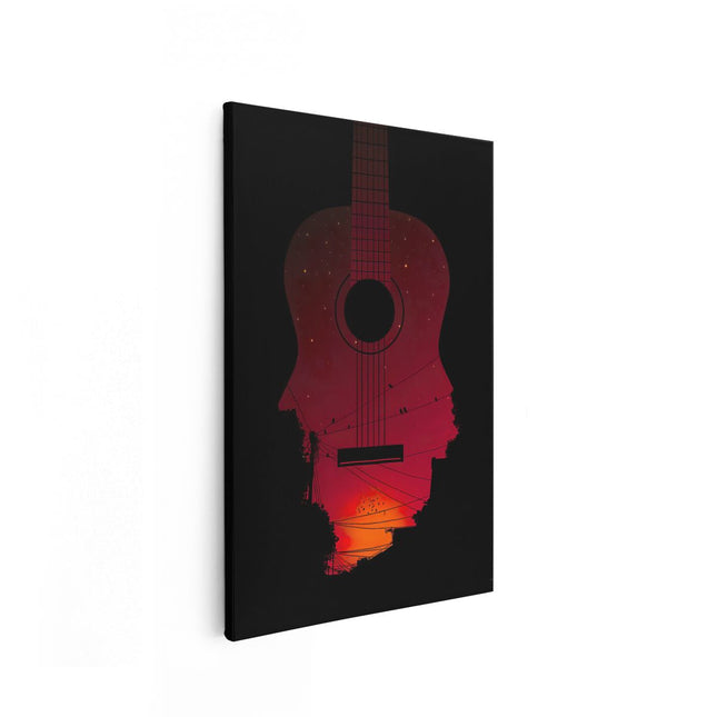 Canvas schilderij vooraanzicht Zonsondergang in een Gitaar