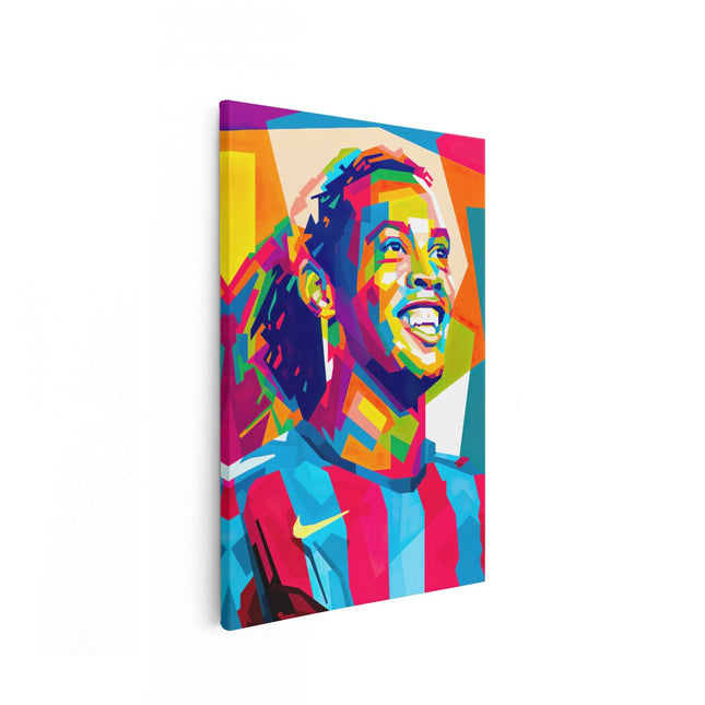 Canvas schilderij vooraanzicht Ronaldinho bij FC Barcelona in Abstracte Kleuren