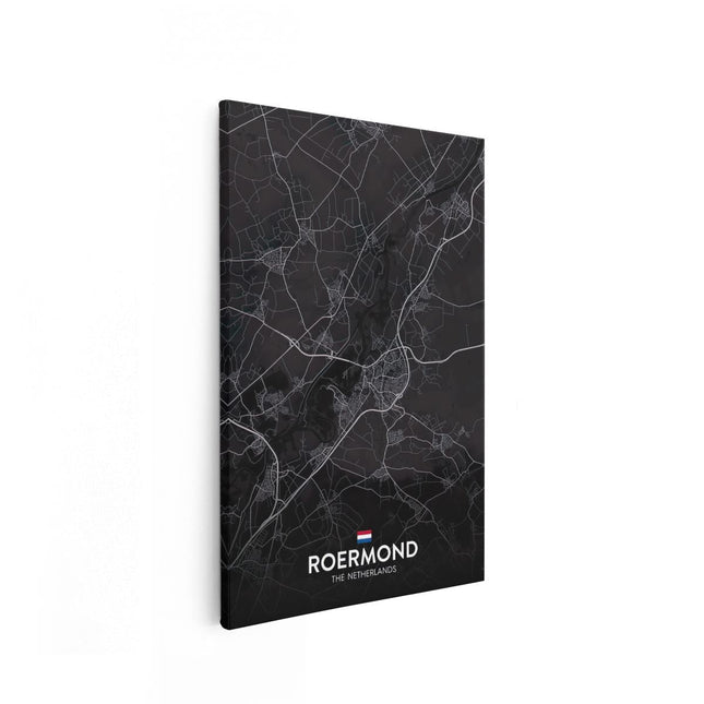 Canvas schilderij vooraanzicht Stadskaart Roermond in het Zwart