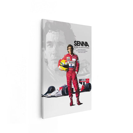 Canvas schilderij vooraanzicht Ayrton Senna met zijn Formule 1 Auto