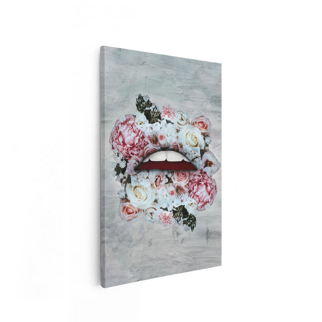 Canvas schilderij vooraanzicht Lippen in de vorm van Bloemen 