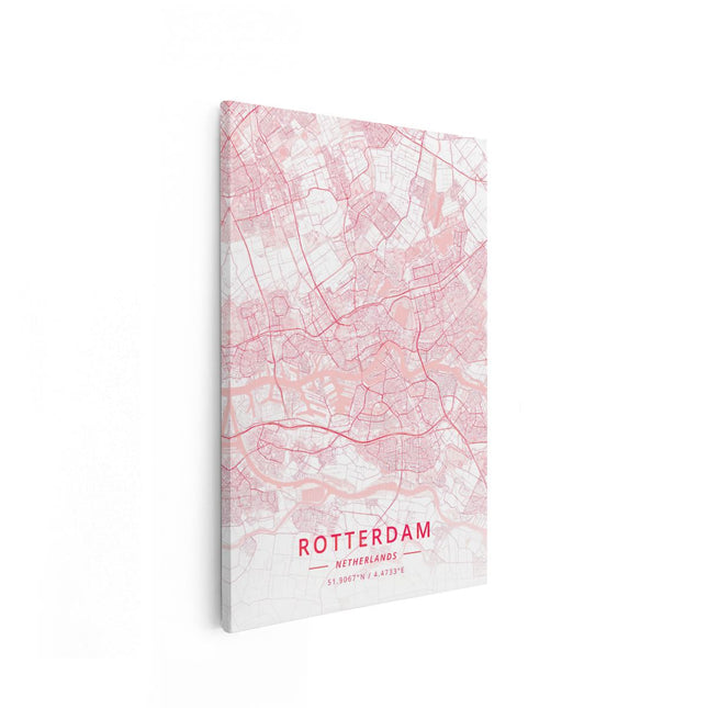 Canvas schilderij vooraanzicht Stadskaart Rotterdam in het Roze