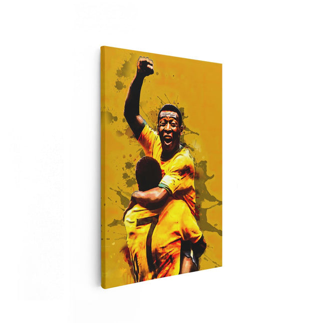 Canvas schilderij vooraanzicht Pelé juicht na Iconische Goal bij Brazilië 