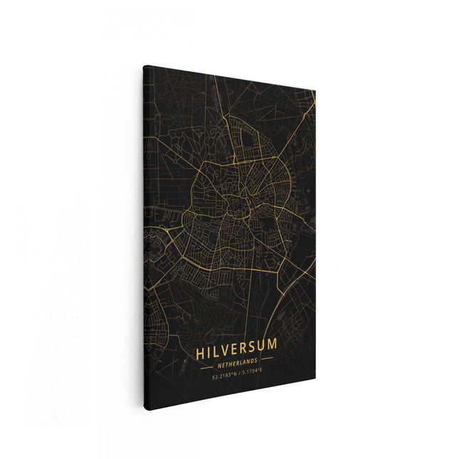 Canvas schilderij vooraanzicht Stadskaart Hilversum in het Zwart Goud