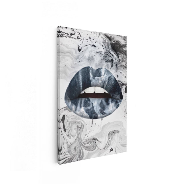 Canvas schilderij vooraanzicht Blauwe Lippen met Abstracte Kleuren