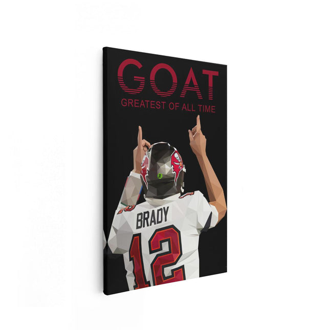 Canvas schilderij vooraanzicht American Football speler Tom Brady - GOAT