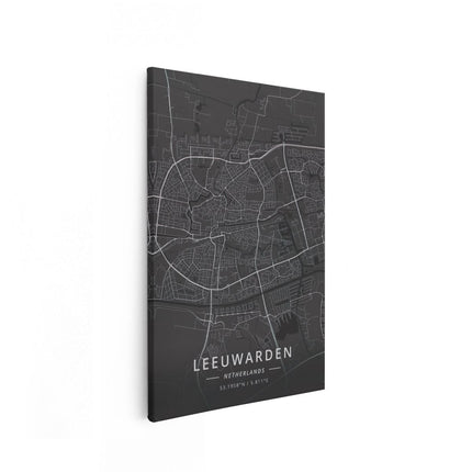 Canvas schilderij vooraanzicht Stadskaart Leeuwarden in het Zwart