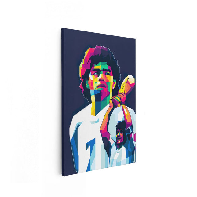 Canvas schilderij vooraanzicht Diego Maradona met de Wereldbeker