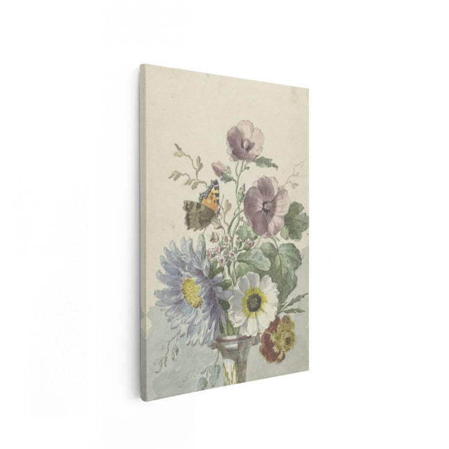 Canvas schilderij vooraanzicht Boeket Bloemen met een Vlinder - Willem van Leen