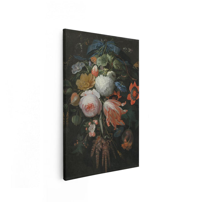 Canvas schilderij vooraanzicht Een Hangend Boeket - Abraham Mignon